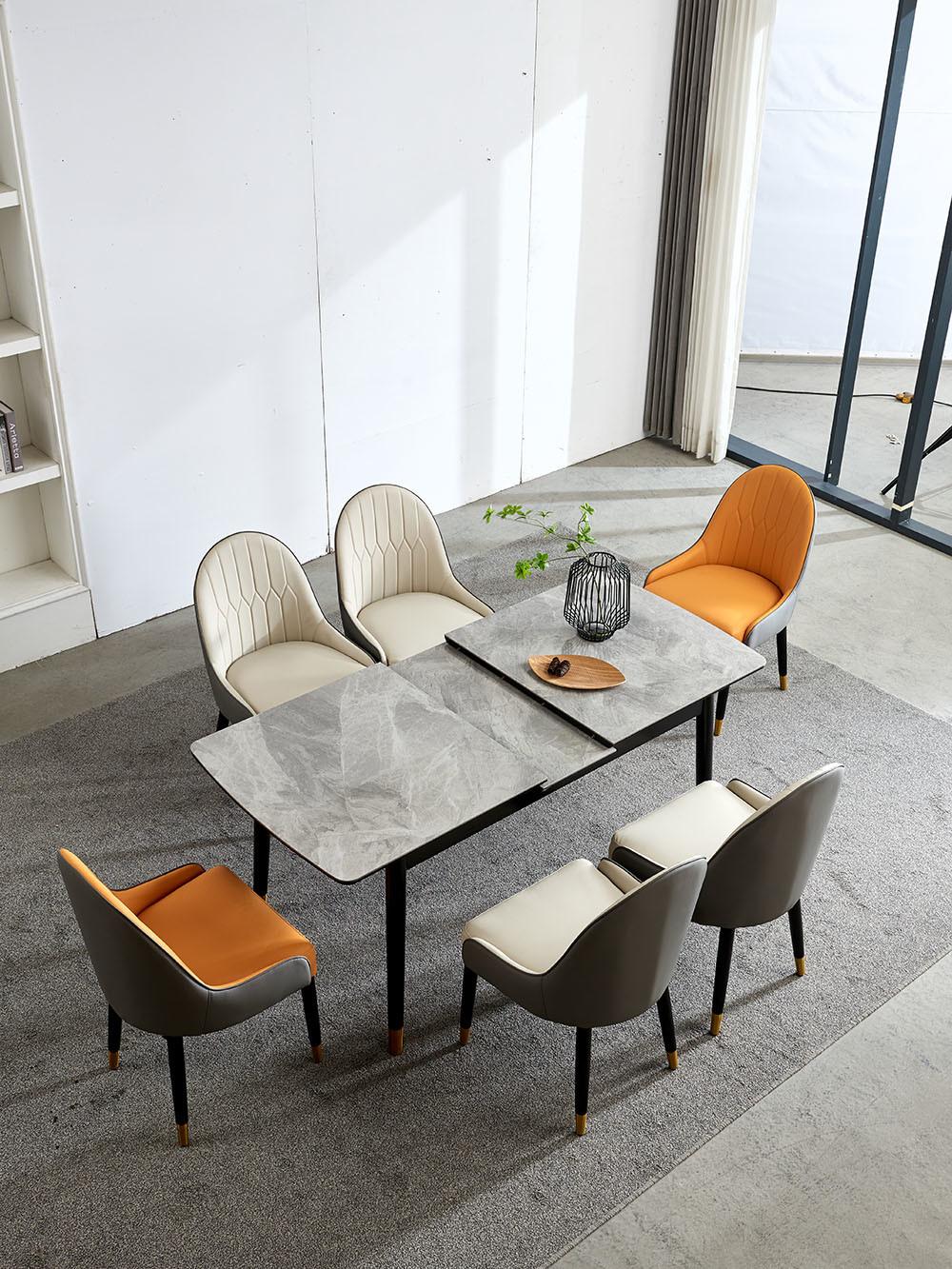 Grey Marble Dining Table with Carbon Steel Legs