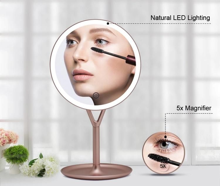 High Definition Desktop Dimmable Brightness LED Makeup Mirror 5X Magnifying Mirror