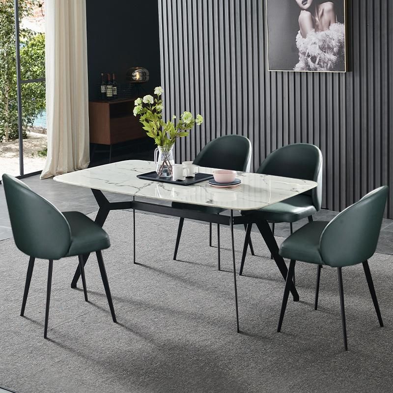 Modern Home Furniture Set Iron Base Kitchen Leather Dining Chairs