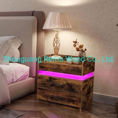 Modern Style Nighstand Bedside Table End Table Side Table with LED Light for Bedroom