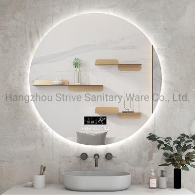 Woman Round LED Bathroom Mirror Illuminated with Defogger and Dimming