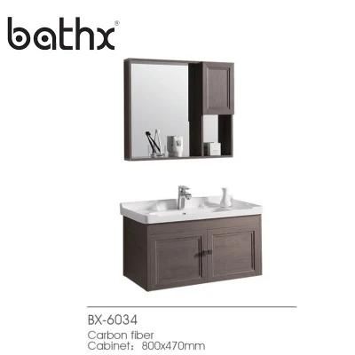 Modern Style Waterproof Sanitary Ware Bathroom Vanity with Mirror Carbon Fiber Cabinet with Ceramic Basin