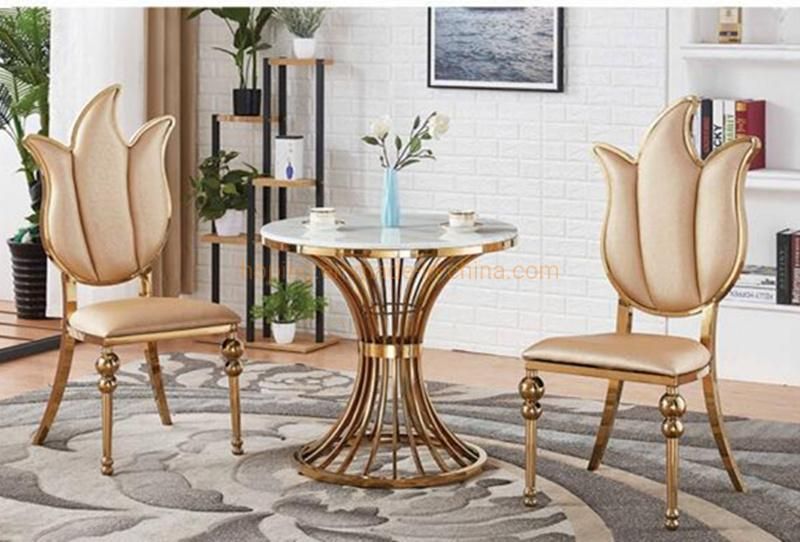 Wedding Chair Table Set Round Hollow out Back Stainless Steel Hotel Banquet Throne Chairs