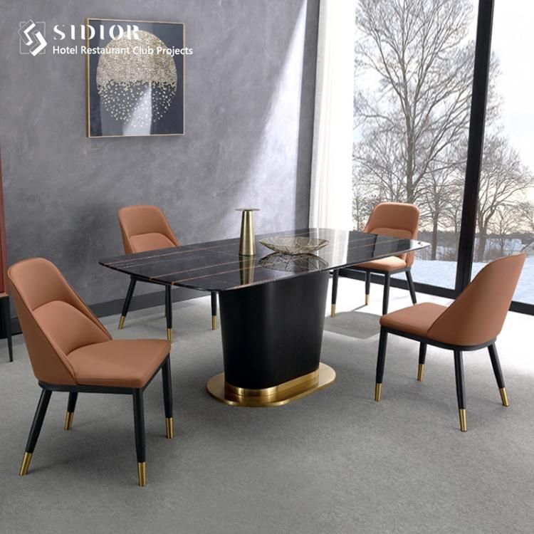 Modern Design Stackable Woven PU Leather Metal Legs Dining Chair