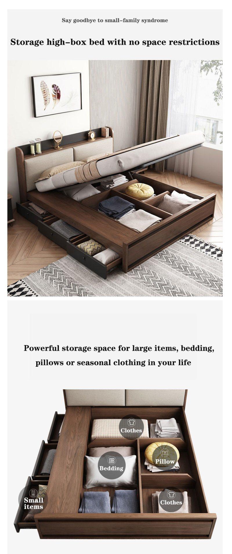 Nordic Simple Style Wooden Frame Storage Melamine Hotel Home Bedroom Furniture King Double Bedroom Bed