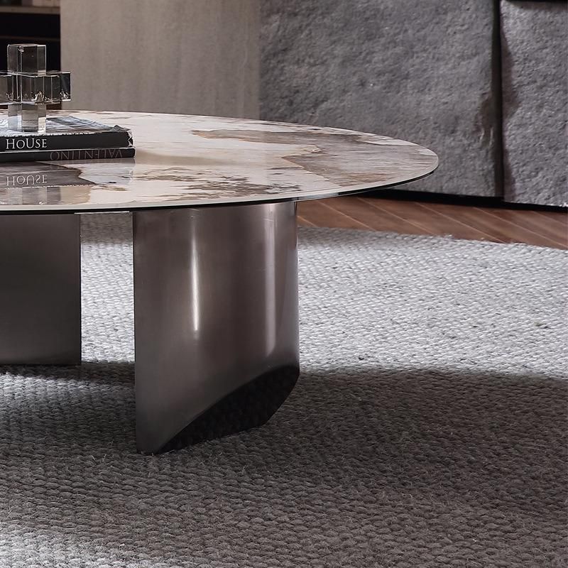 Modern Furniture Titanium Round Marble Sintered Stone Coffee Table