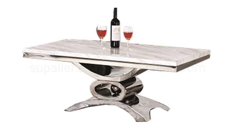 Chinese Rectangle Silver Steel Marble Coffee Table For Sale