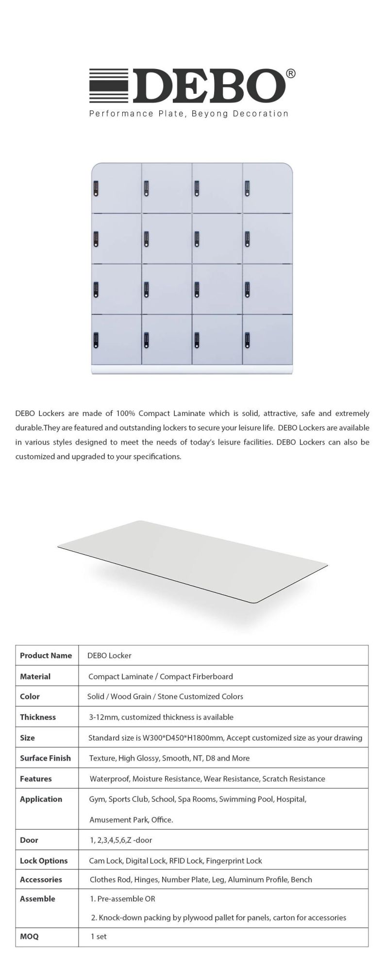 Custom Design 12mm Cdf Compact Fiberboard Single Door Employee Changing Room Door Modern Cheep Lockers