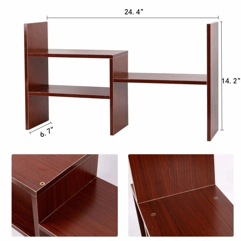 Desktop Storage Rack Bookshelf Wood Display Shelf, Tabletop Bookcase Storage Rack, Office Supplies Desk, Brown