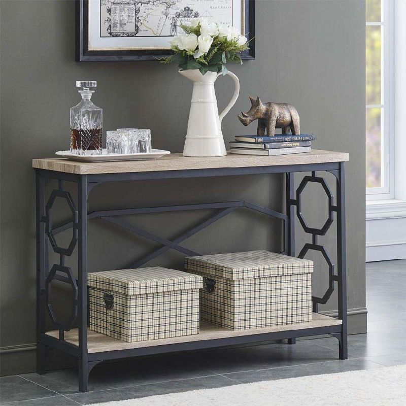 Omega Narrow Sofa Table Desk with Storage Shelf