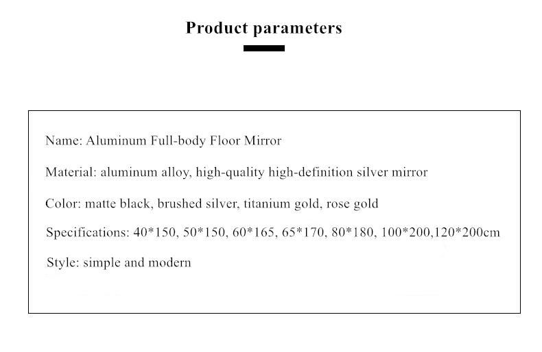Aluminum Alloy Full Body Floor Mirror Household Modern Minimalist Dressing Mirror 0022