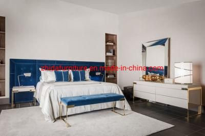 Zhida Luxury Contemporary Style Modern President 5 Star Hotel Bedroom Furniture Set Villa King Size Velvet Bed with Big Headboard