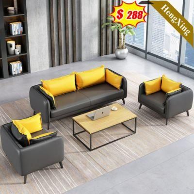 Modern Home Living Room 1+2+3 Seat Sofas Set Office Gray and Yellow Color PU Leather Fabric Sofa