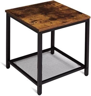 Side Table, End Table with 2 Shelf for Living Room, Stable Metal Frame Desk