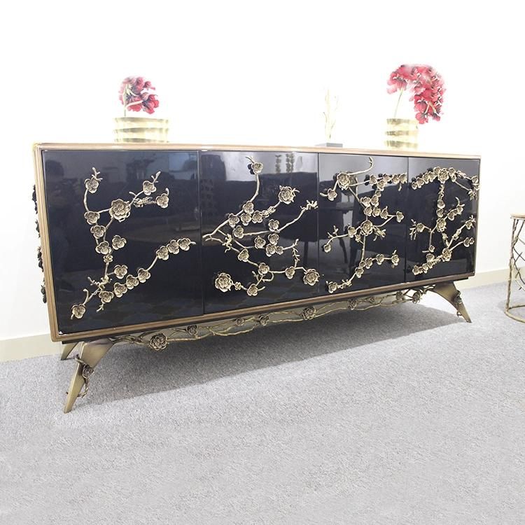 Luxury Solid Wood Stainless Steel TV Cabinet Bench Modern Simple Customization Living Room Furniture