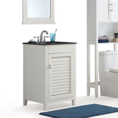White Solidwood and Plywood Bathroom Vanity with Ceramic Basin &amp; Marble Top