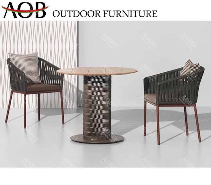 Modern Outdoor Exterior Garden Home Hotel Patio Restaurant Bistro Rope Dining Chair Furniture with Teak Table Top