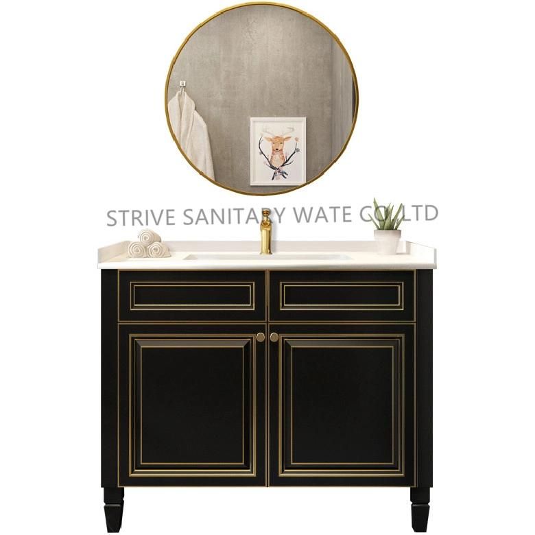 Hotel Modern Black Solid Wood Bathroom Vanity with LED Mirror