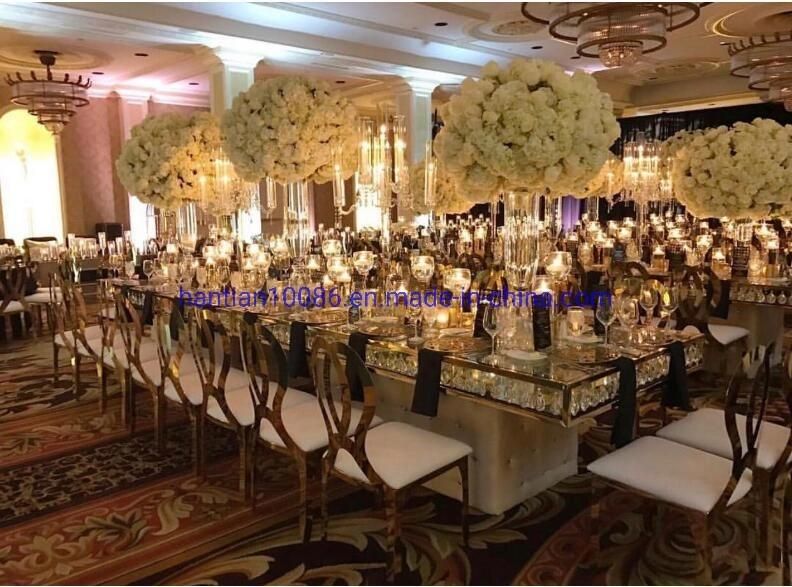 Gold Base LED Event Rental Furniture Wedding Dining Table for Banquet