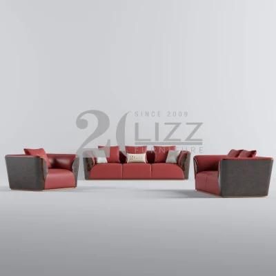 Hot Selling High Grade Red Geniue Leather Floor Sofa Modern Sofa Furniture Set with Single Sofa