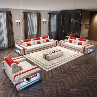 Australia Apartment Hotel Home Luxury Living Room Geniue Leather Sofa Furniture Set with LED Light