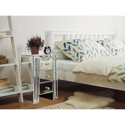 Mirrored Crystal Glass Bedside Table 3 Drawer Cabinet for Bedroom