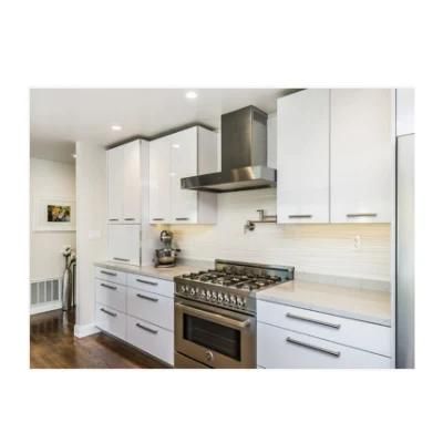 Modern White High Gloss and Oak Color Kitchen Cabinets with Island