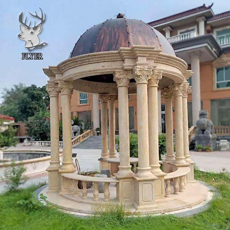 Modern Outdoor Garden Decoration Stone Gazebo White Marble Gazebos with Metal Roof for Grass Decoration