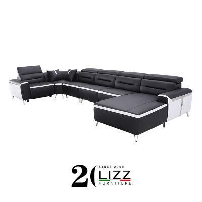 Contemporary U Shape Sectional Genuine Leather Sofa Set Corner Living Room Couch