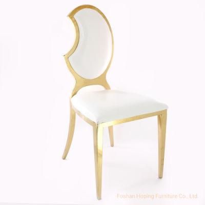 Apple Back Stainless Steel Stackable Gold Banquet Chairs with White Cushion Living Room Chairs