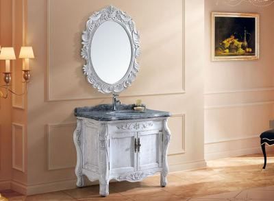 40 Inches Standard Marble Top Solid Wood Bathroom Vanity Cabinet with Sink with Mirror (3084)