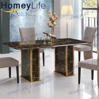 Modern Rectangle Black Solid Marble Dining Table for Restaurant