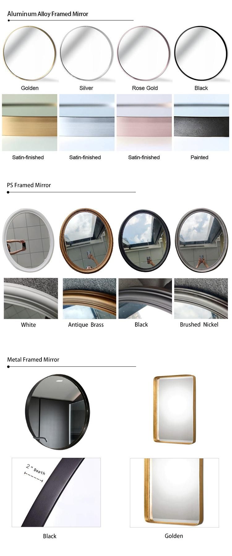 Jinghu Modern Style Black White Golden Color Metal Aluminum Alloy Framed Mirror Furniture Dressing Mirror Barhroom Wall Mirror