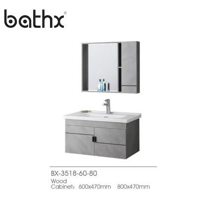 Modern Style Sanitary Ware Wall-Mounted Ply Wood Bathroom Cabinet with Ceramic Wash Basin