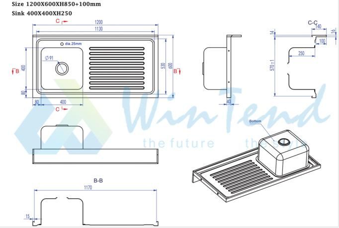 Industrial Stainless Steel Kitchen Work Table Cabinet with Single Sink