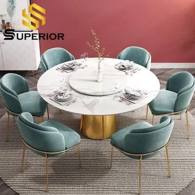 Golden Steel Modern Home Interior Furniture Turntable Stone Dining Table