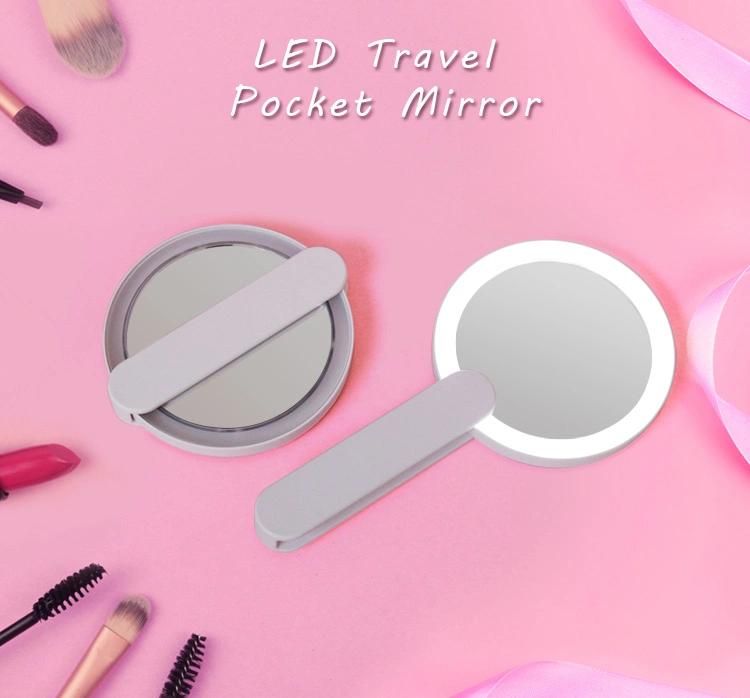 Private Label Hand Hold Cosmetic Portable Pocket LED Lighted Mirror