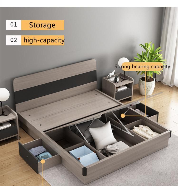 Log Color Modern Design PU Leather Backrest Bedroom Home Furniture Wooden King Double Size Beds