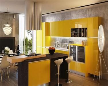 Unique Design High Glossy Modular Yellow PVC Kitchen Cabinet Furniture