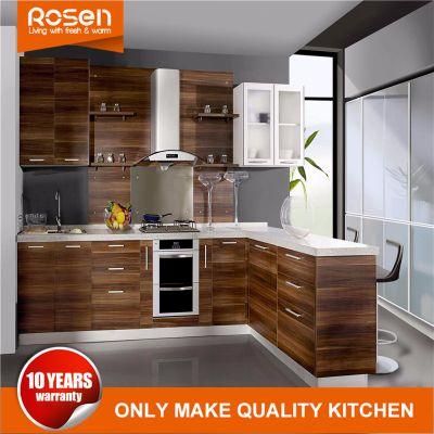 Design New Brown Cherry Wood Veneer Modern Kitchen Cabinets