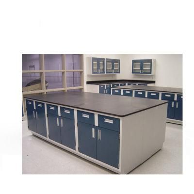 Pharmaceutical Factory Wood and Steel Lab Island Bench, Hospital Wood and Steel Lab Furniture with Pads/