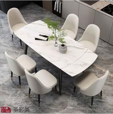 Modern Style Hotel Restaurant Home Living Room Furniture Stainless Metal Slate Dining Table