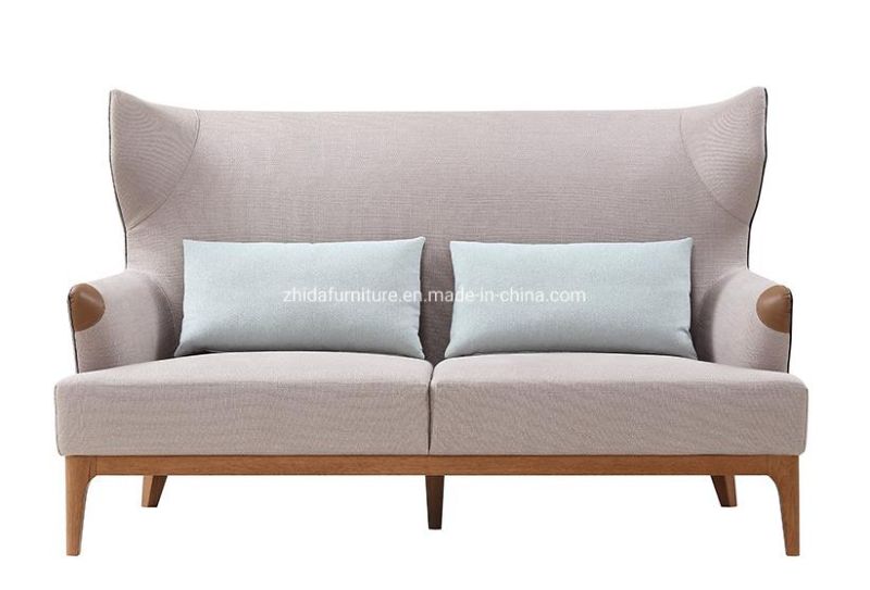 Wing Back Fabric Wooden Base Living Room Sofa Hotel Reception Sofa