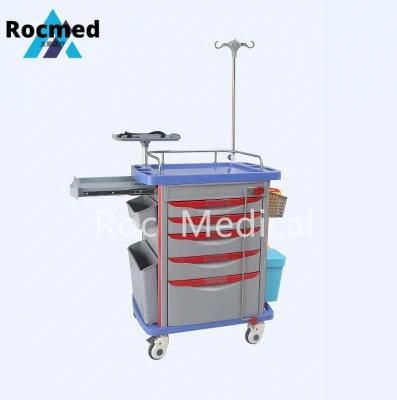 in Stock China Mobile Medical Trolley Medical Emergency Hopital Cart Modern Design ABS Material with Casters Hospital Furniture