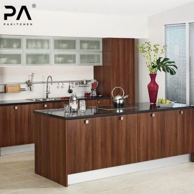 Modern Standard Wood Grain Laminate Modular Kitchen Cabinet Design