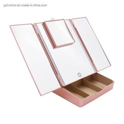 Desktop Trifold Magnified Make up Mirror with Lights