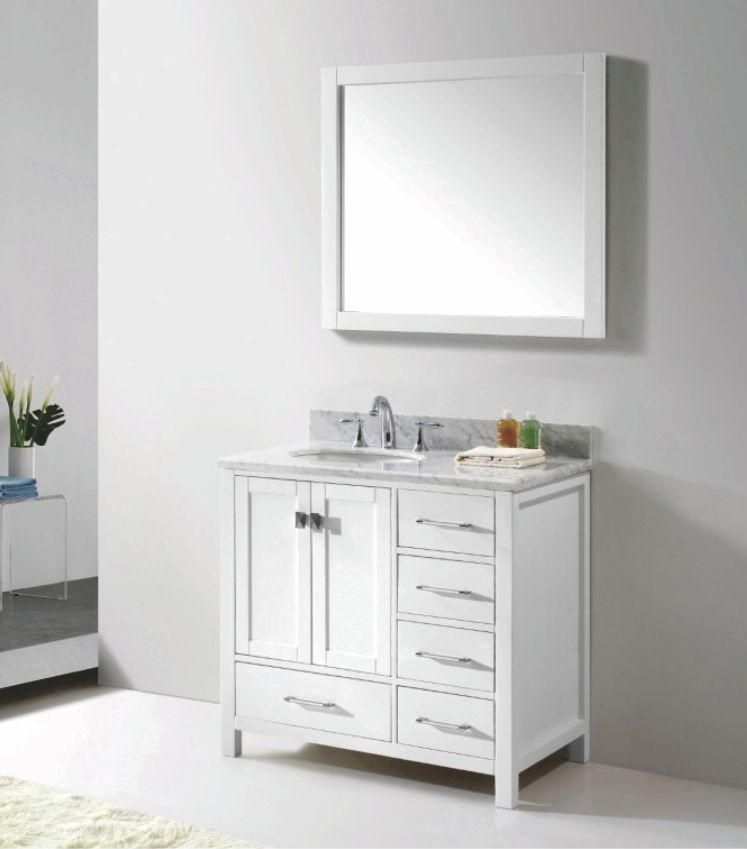High Quality Single Gray Oak Solid Wood Bathroom Dresser Vanity Cabinet with Marble Countertop
