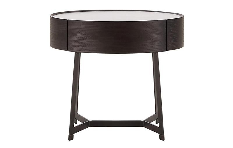 Contemporary Popular Design Italian Modern Design Luxury Bedroom Bedside Table Round Metal Leg Fabric Upholstered Drawer Nightstand Side Table