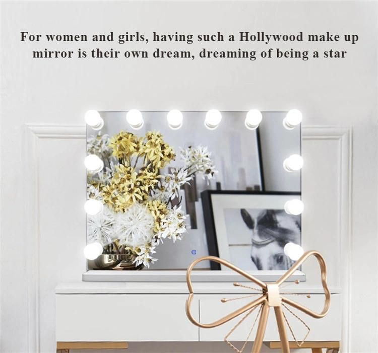 MDF Base 12PCS LED Bulbs Hollywood Large Desktop Makeup Mirror