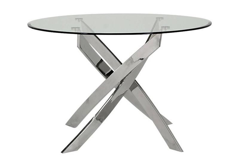 Newest Clear Tempered Glass Top Round Dining Table with Silver Stainless Steel Legs
